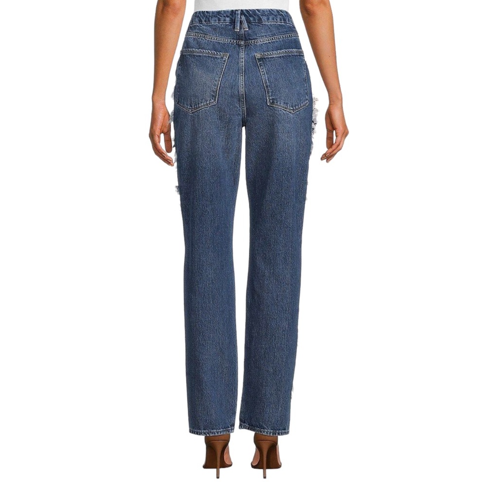 GOOD AMERICAN Good Boy High Rise Straight Leg Frayed Jeans